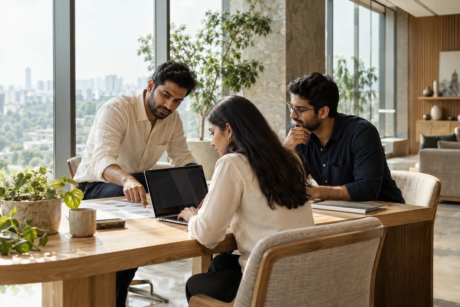 Business founders collaborating in a contemporary office