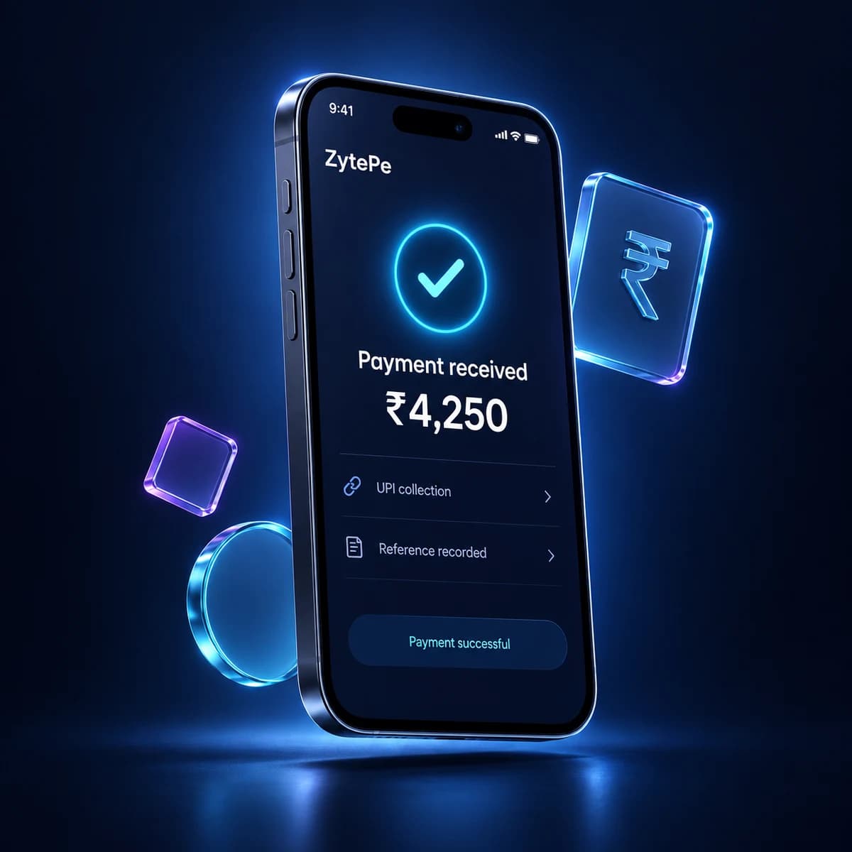 Payment interface concept on a dark background
