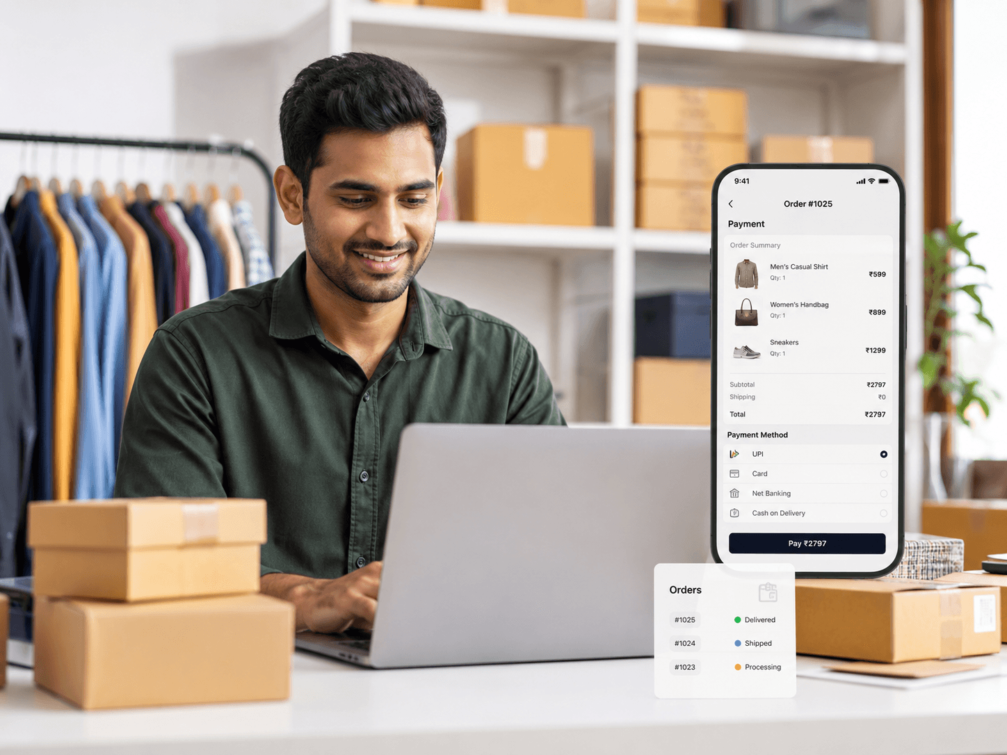 Indian online merchant managing a checkout